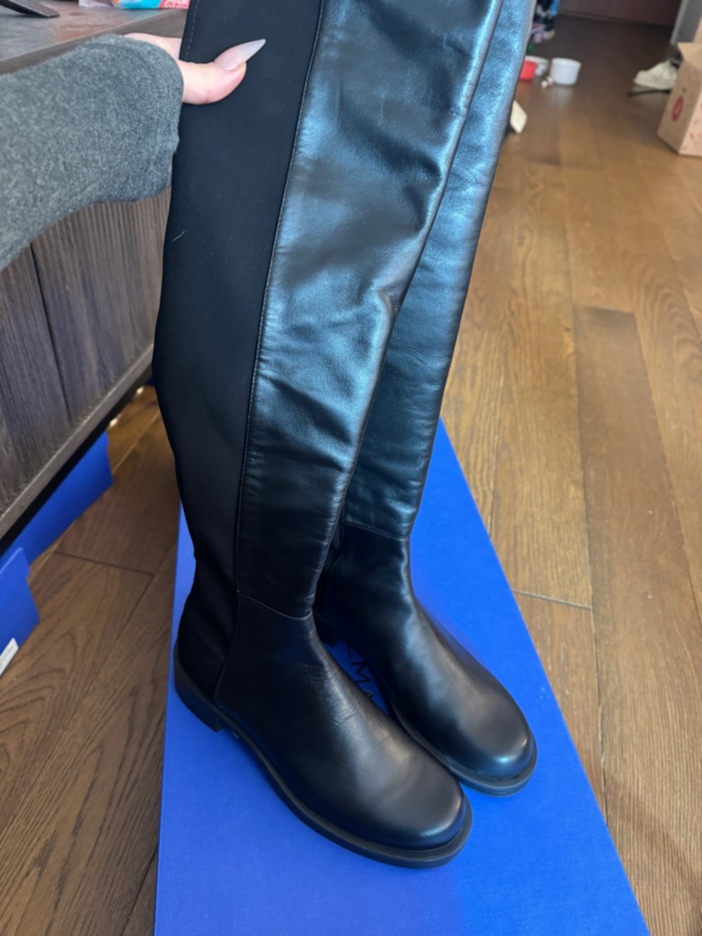 Nordstrom Black Over-the-Knee Leather & Stretch Boots
